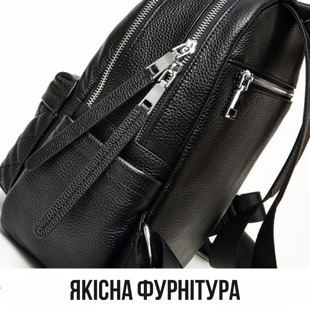 Женский городской кожаный рюкзак Tiding Bag (30 х 23 х 12см) наплечник из натуральной кожи Черный Винница - изображение 20