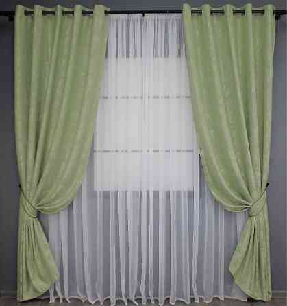 Комплект штор на люверсах VR-Textil Жакард Sultan YL № 1367ш Світло-оливковий 150х250 см 2 шт (37-0055) Київ
