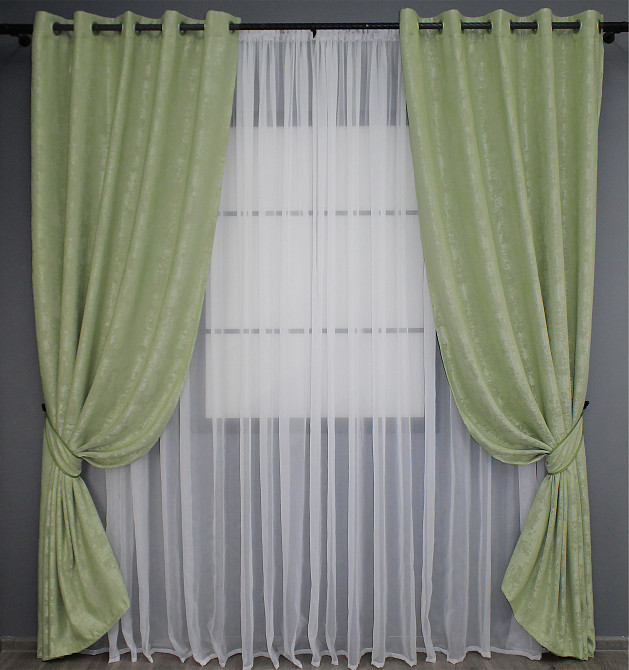 Комплект штор на люверсах VR-Textil Жакард Sultan YL № 1367ш Світло-оливковий 150х250 см 2 шт (37-0055) Київ - фото 2