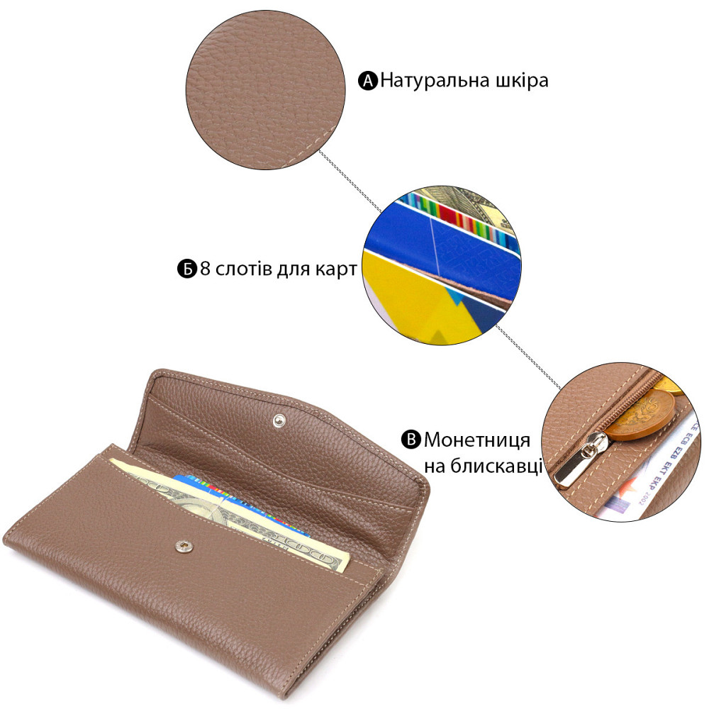 Практичное женское портмоне из натуральной кожи флотар Бежевое (CANPELLINI) Киев - изображение 8