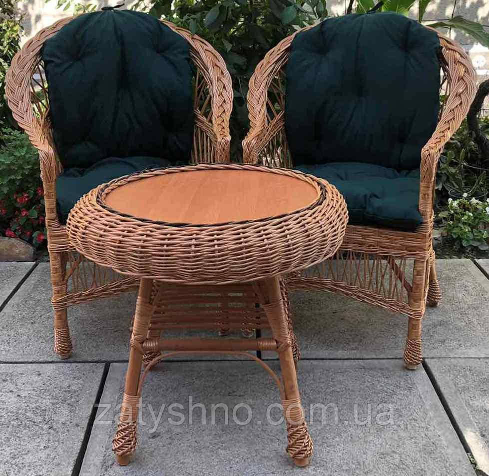 Меблі плетені з зеленими накидками | Меблі з лози | меблі плетені з круглим столом Київ - фото 4