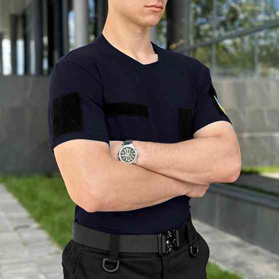 Футболка чоловіча однотонна темно-синя Pobedov Peremoga Військова Київ