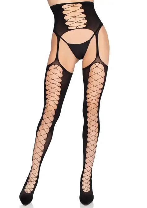 Колготки Leg Avenue Stockings with Attached Garter Belt One Size Black Львов - изображение 1