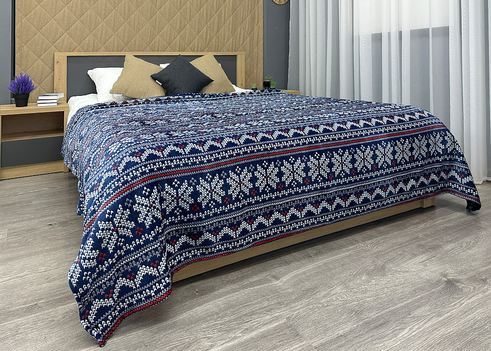 Плед-покривало Decorator WellSoft 200х220 см з різдвяним принтом Синій (87-290) Київ - фото 4