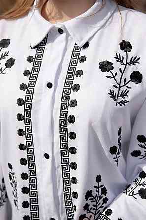 Жіноча сорочка з вишивкою, вишиванка з довгим рукавом біла лляна  топ Київ