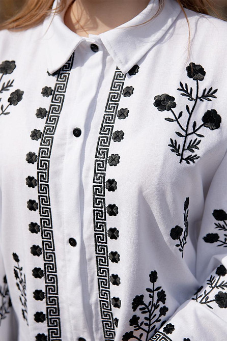 Жіноча сорочка з вишивкою, вишиванка з довгим рукавом біла лляна  топ Київ - фото 3
