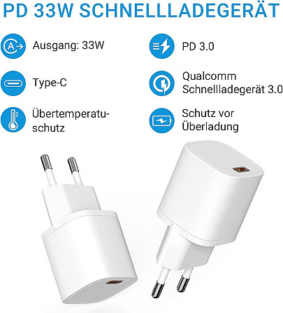 Зарядний пристрій USB-C 33W PD3.0, набір 2 шт, блок живлення для швидкої зарядки телефону, адаптер у Київ - фото 2