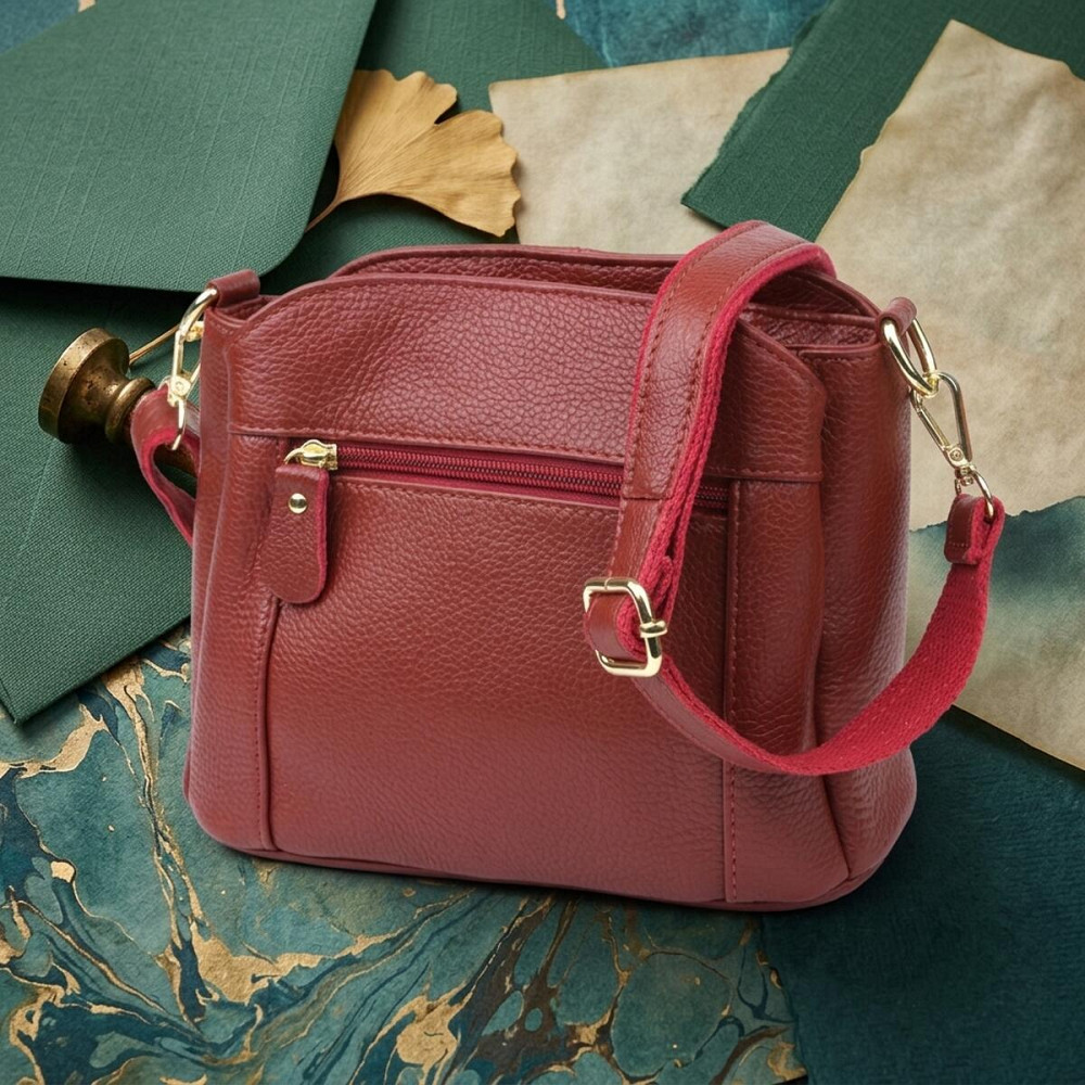 Жіноча шкіряна сумка з трьома секціями Vintage 22981 Червоний Київ - фото 14