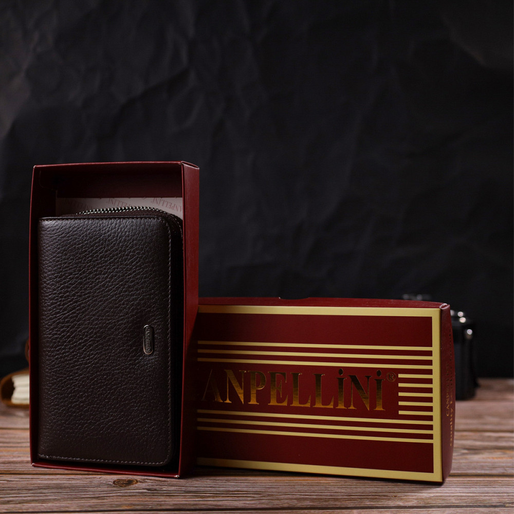 Практичное женское портмоне среднего размера из натуральной зернистой кожи CANPELLINI 21910 Коричневое Киев - изображение 10