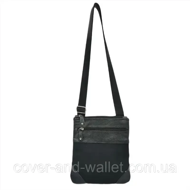 Тонка чоловіча текстильна сумка на плече зі шкіряними вставками Puos Київ - фото 3