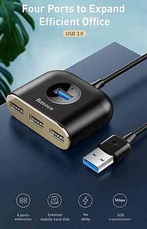 HUB адаптер Baseus Square Round 4in1 USB 3.0 to 1USB 3.0+3 USB 2.0+1micro USB CAHUB-AY01 (Чорный) Миколаїв