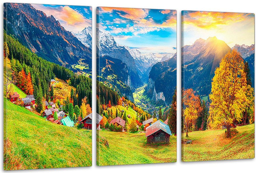 Модульная картина в гостиную / спальню   Хатинки в горах    ART-202_3A 70х130 см Киев - изображение 1