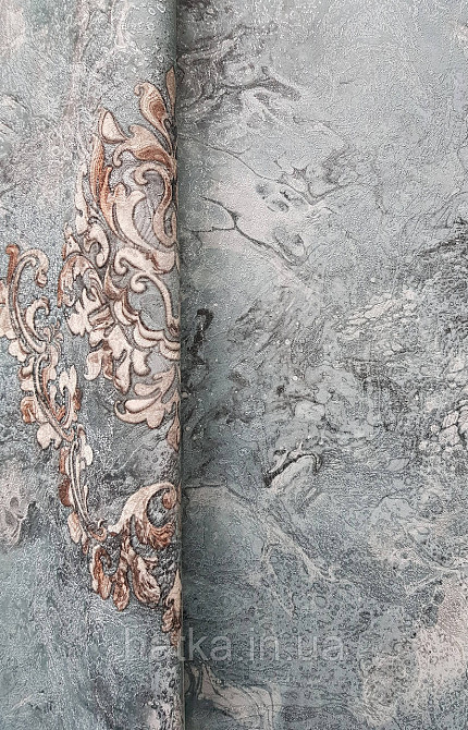 Шпалери вінілові на флізеліні гарячого тиснення DU&KA 1.06х10 вензель основа під штукатурку сірі коричневі Київ - фото 2