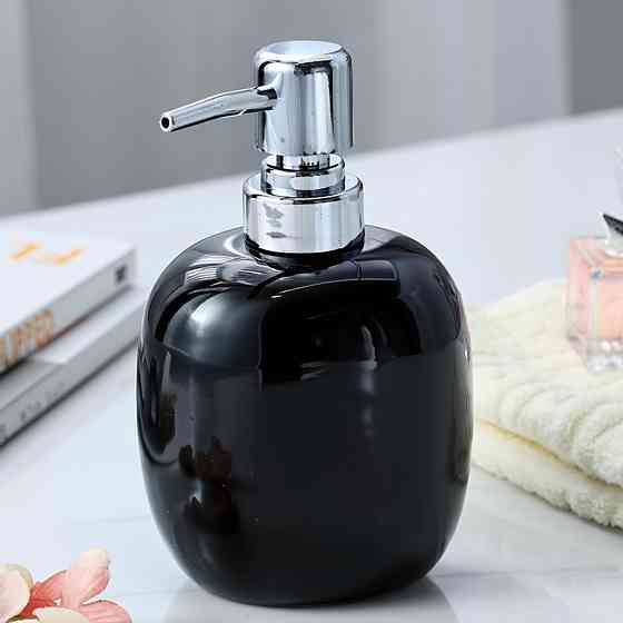 Дозатор керамічний для мила у ванну і кухню 450 мл, диспенсер для рідкого мила і миючого засобу, чорний Кам'янець-Подільський