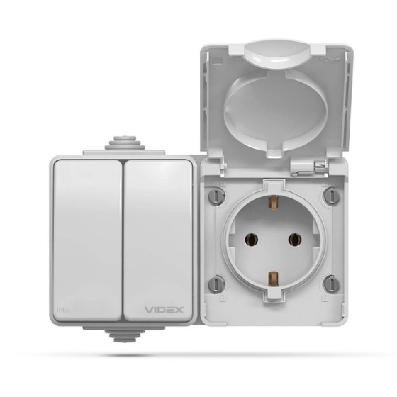 BINERA сірий Розетка зовнішня 1-а із заземленням + вимикач 2кл. IP65 Videx Житомир - фото 3