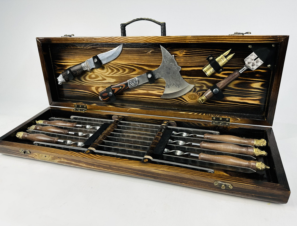 Подарунковий набір шампурів у дерев'яному кейсі САФАРІ (латунні голови звірів) HAPPY DAYS Тернопіль - фото 4