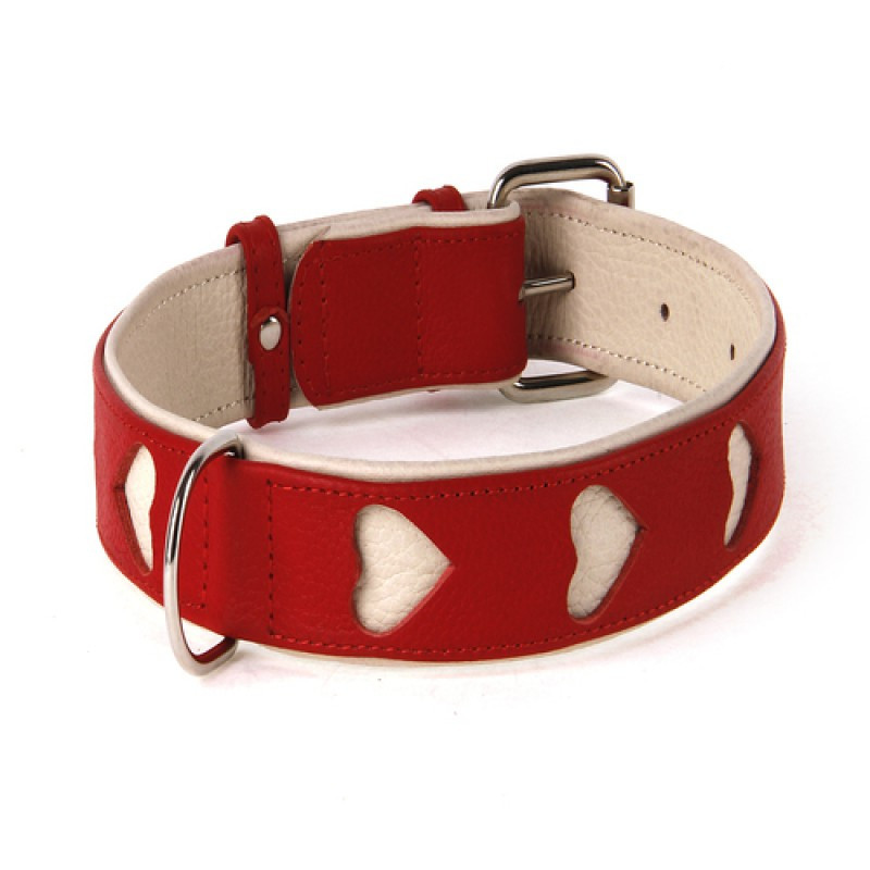 Нашийник 5347 35мм "Преміум" шкіряний подвійний "сердечко" Вінниця - фото 1