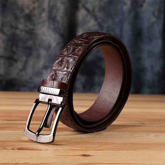 Ремінь чоловічий CROCODILE LEATHER 18178 з натуральної шкіри крокодила Коричневий Київ