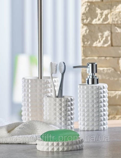 Дозатор для рідкого мила Axentia Вегас білий полігума хром Ø 7 Н 18 см 300 мл (126773) Київ - фото 2