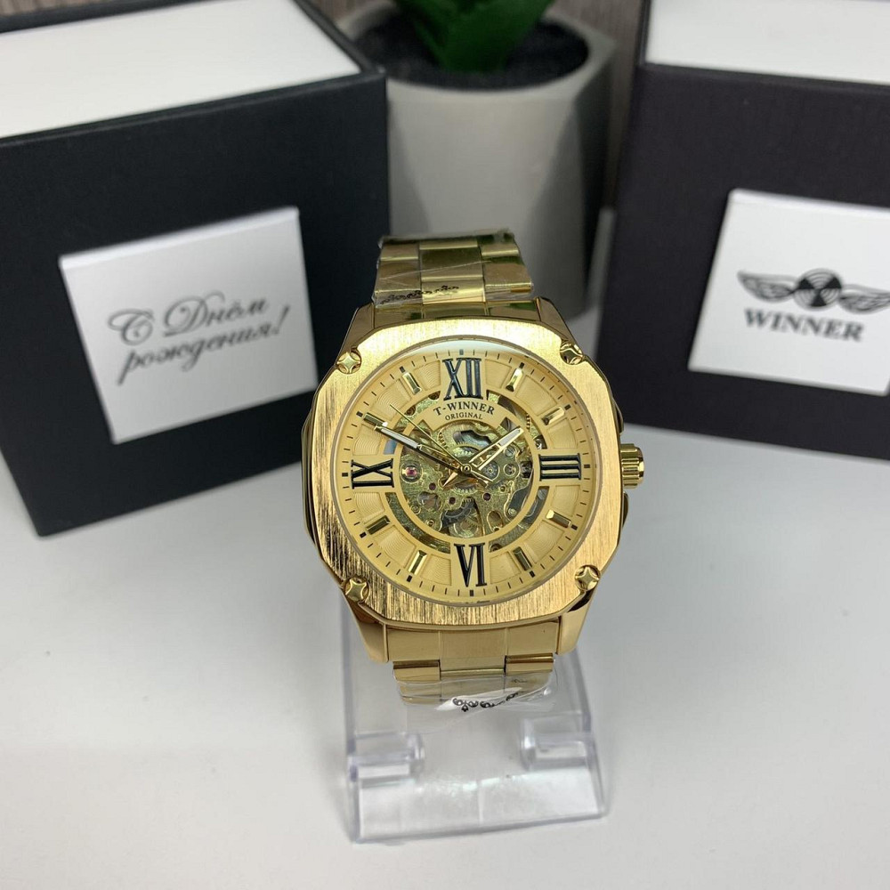 Якісний чоловічий механічний годинник Winner GMT-1159 Gold золото, наручний годинник Віннер скелетон 2022 ( 21478 ) Харьков - изображение 8