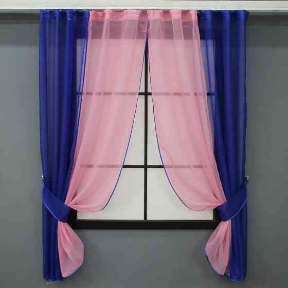 Кухонные шторы VR-Textil № 017к комбинированные с подвязками синий с розовым 265х170 см (52-1008) Киев