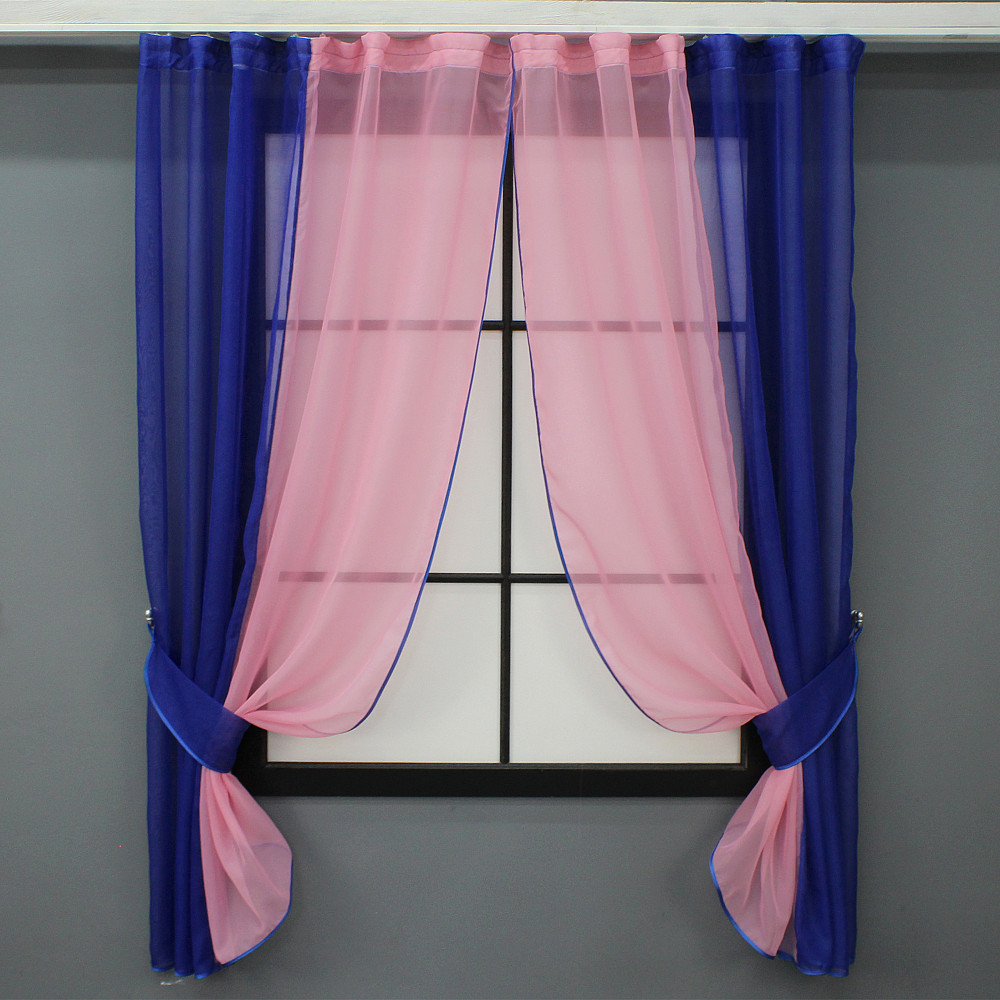 Кухонные шторы VR-Textil № 017к комбинированные с подвязками синий с розовым 265х170 см (52-1008) Киев - изображение 1