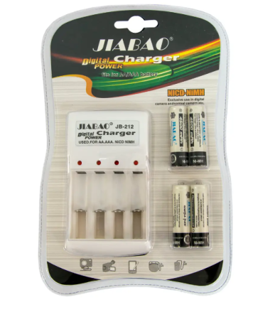 Комплект Зарядне + батарейки пальчик JIABAO 212AA 4 штуки Ni-MH AA 1.2V 3278 Київ