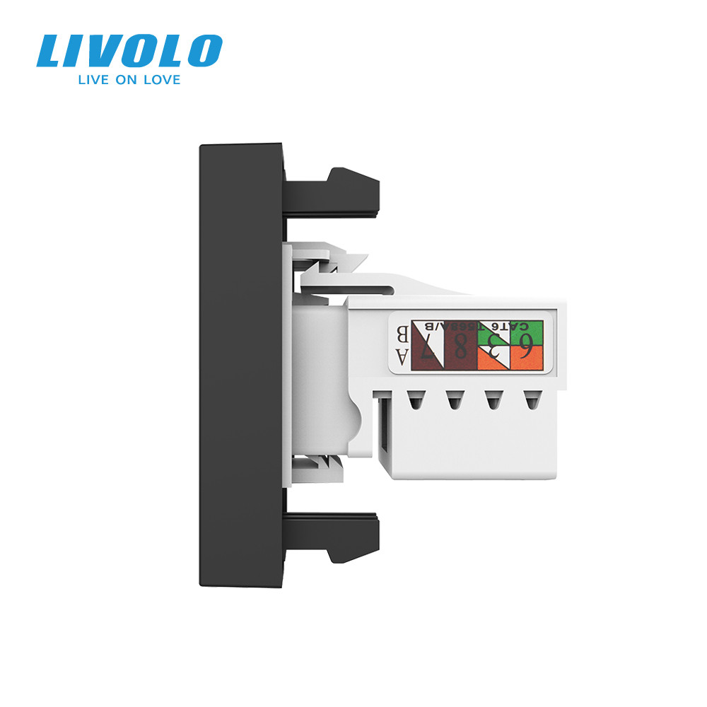 LIVOLO Інтернет-розетка RJ-45 (8P8C Cat.6) LIVOLO, чорна, модуль 0.5 поста, з шторкою (VL-FCCP- Коломия - фото 6