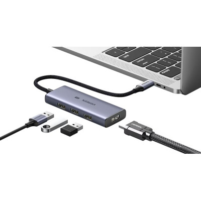 Концентратор Ugreen USB-C 4-in-1 3xUSB 3.0 + HDMI CM500 gray (50629) Вінниця - фото 4