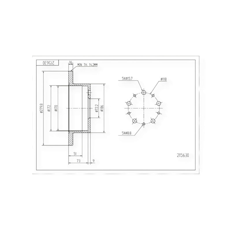 Диск Fiat Ducato (2002-) 1.0-1.4t задний (280mm16mm) тормозной Мукачево - изображение 1