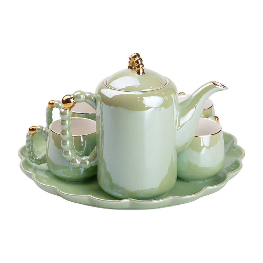 Чайний набір на 6 персон із заварювальним чайником та порцелянаовою підставкою Зелений HP-15-8 Коломыя - изображение 6