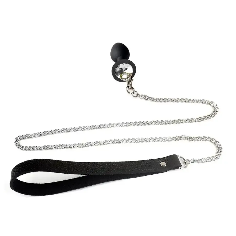 Силіконова анальна пробка Art of Sex Metal Anal Plug with Leash size M з повідцем Black Львів - фото 2
