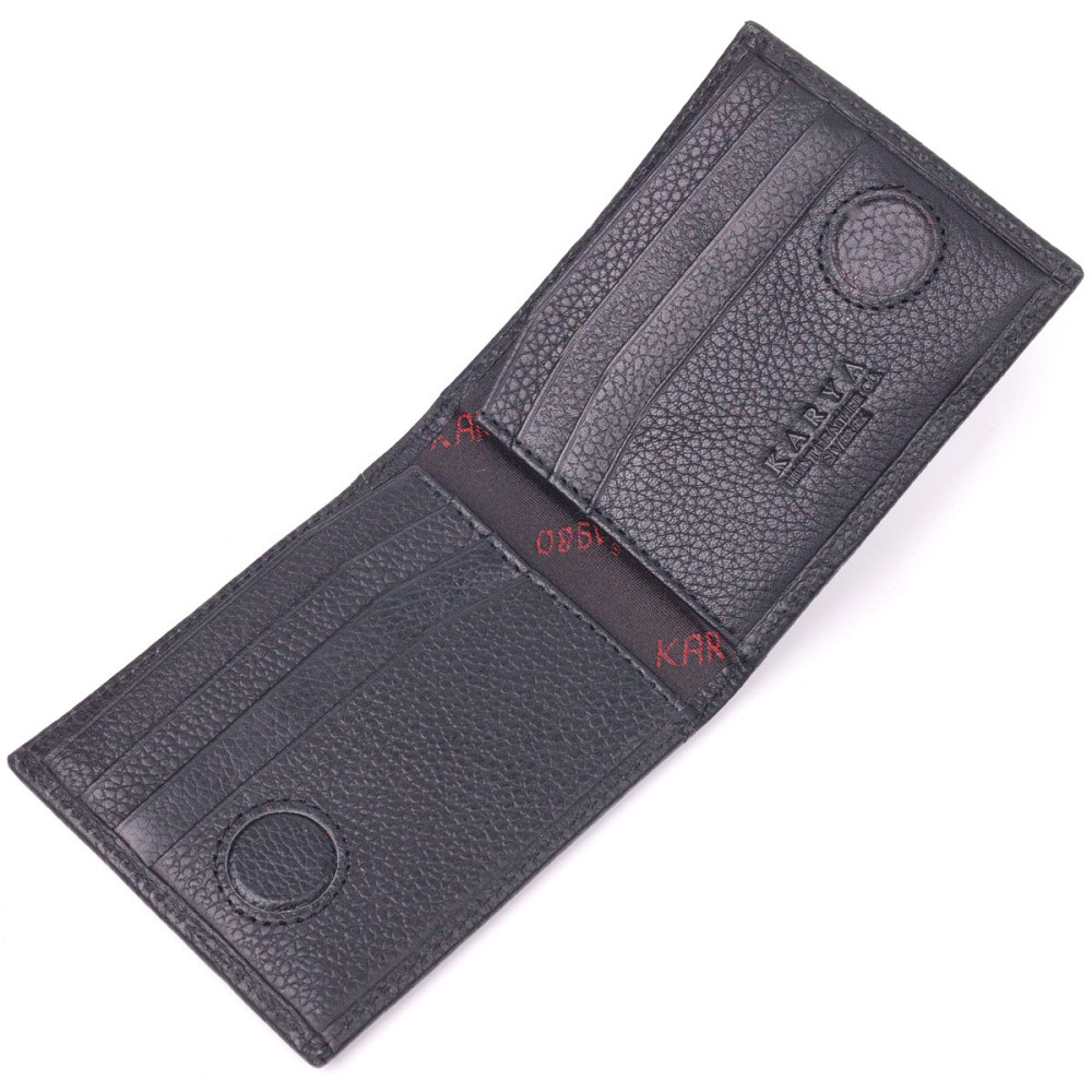 Класичний чоловічий затискач з монетницею з натуральної шкіри KARYA 21403 Чорний Київ - фото 4