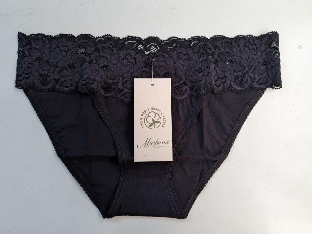 Женские трусики Танга из хлопка с кружевным поясом цвет Чорный Marsana 01-051 XL Киев - изображение 1