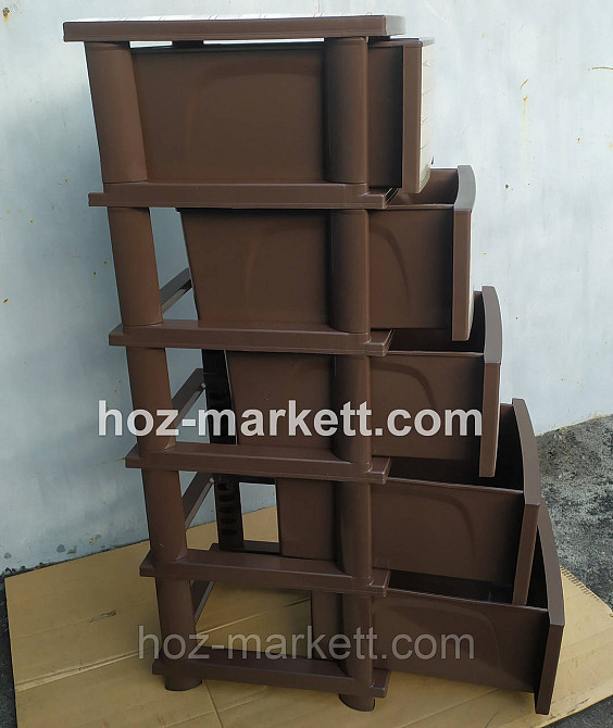 Комод пластиковий тумбочка на 5 ящиків з малюнком під дерево коричневий Харків - фото 4