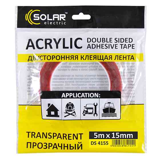 Стрічка клеюча двостороння Solar, ACRYLIC (VHB), прозора, 15ммx5м Киев