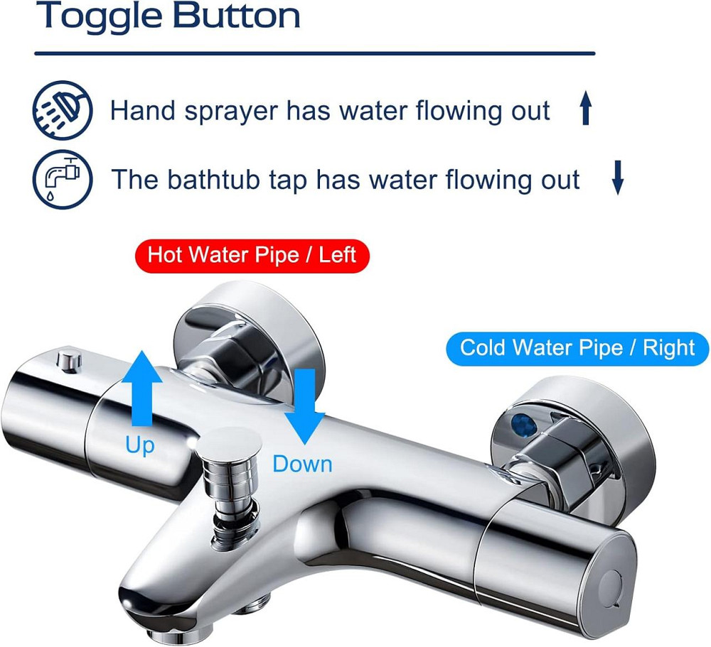 Термостатический смеситель для ванны SINKTORY с защитой 38℃, с двумя выходами воды, латунный, хромированный Киев - изображение 8