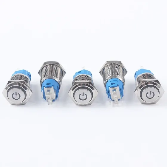 Кнопка з підсвіткою 16 мм зелений LED, 12-24В 5 pin 16K-11D, вимикач для електроланцюгів Київ