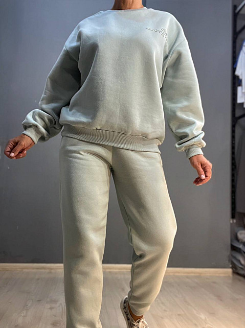 Свитшот женский Pepper mint 24-15 оверсайз удлиненная надпись впереди утепленный флис, мятный, M Киев - изображение 13