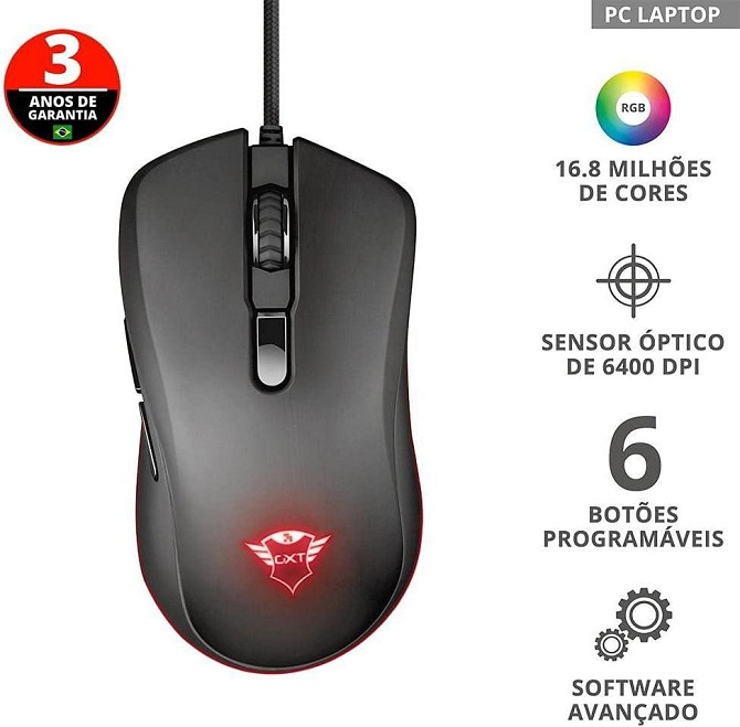 Игровая мышь Trust Gaming GXT 930 Jacx проводная, с RGB подсветкой, 6400 DPI, 6 кнопок черная геймер Киев - изображение 6