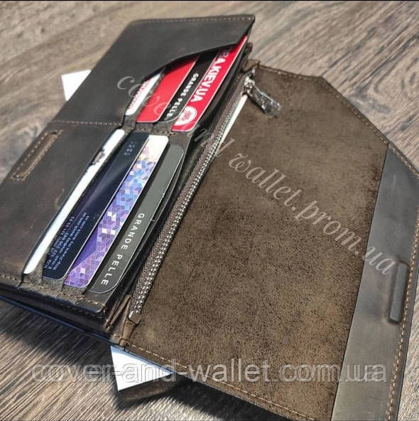 Фірмовий великий шкіряний гаманець на магнітах коричневого кольору Grande Pellе Festa 513120 Київ - фото 7