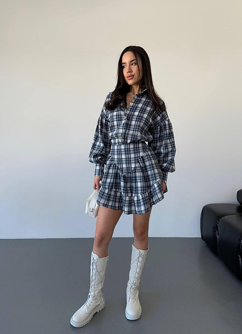 Жіночий стильний костюм-двійка: сорочка та спідниця в карту тіар Джинс, 42/44 Одеса - фото 5