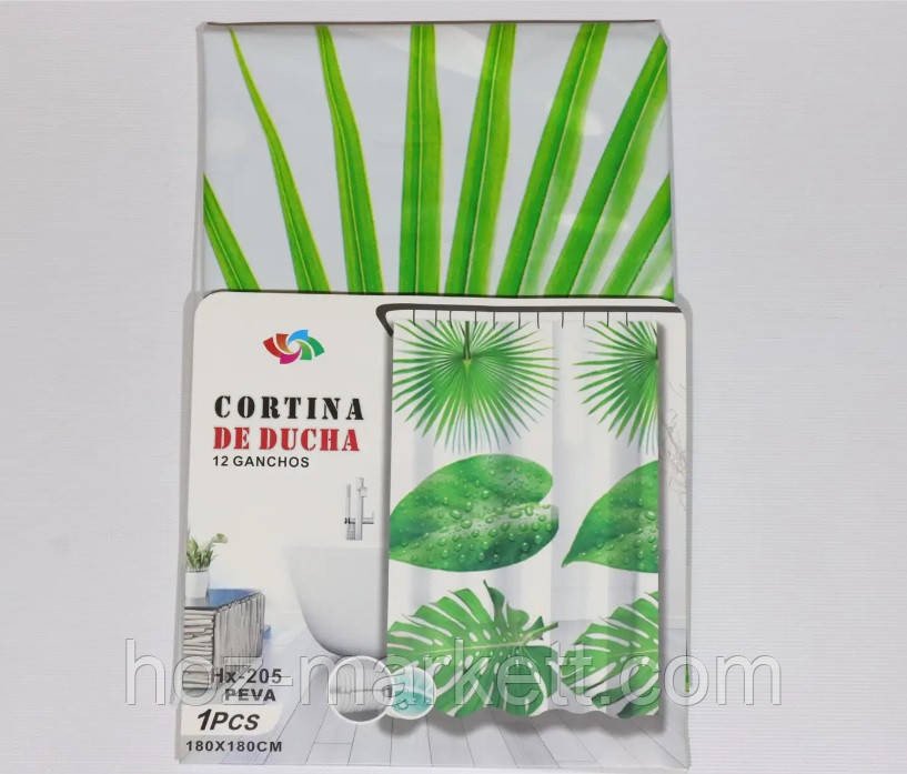 Штора у ванну силіконова Ефіопія Зелене листя шторка для ванної 180 х 180 см Харків - фото 1