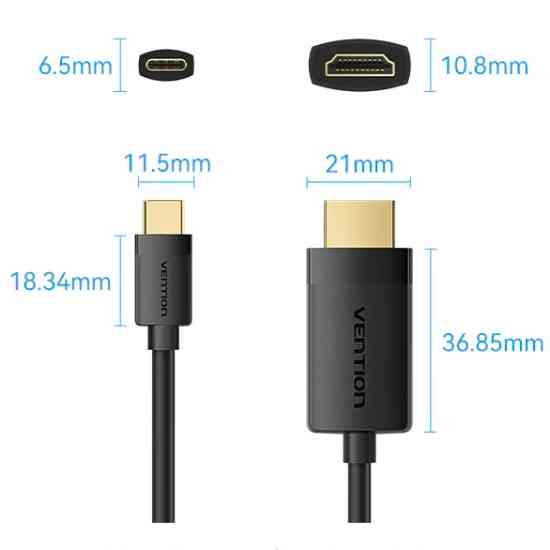 Кабель USB 2.0 Type-C M - HDMI M, 2.0m  4K 60 Гц PVC Black Vention Винница