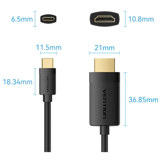 Кабель USB 2.0 Type-C M - HDMI M, 2.0m  4K 60 Гц PVC Black Vention Винница - изображение 2