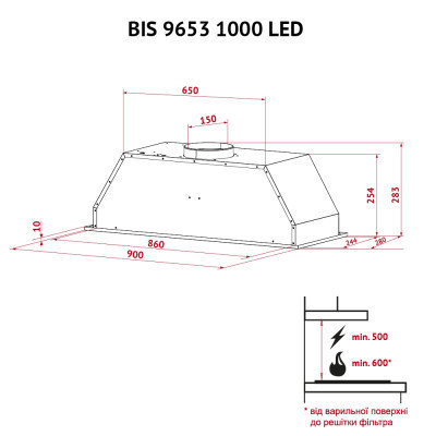 Витяжка кухонна Perfelli BIS 9653 I 1000 LED Вінниця - фото 7