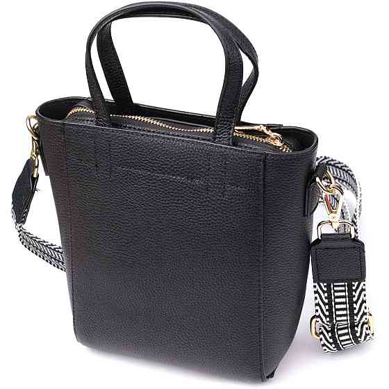 Трапециевидная сумка для женщин из натуральной кожи Vintage 22916 Черный Киев