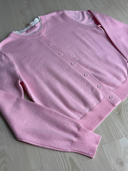 Кардиган жіночий Fancy Matinee 1527 на ґудзиках з контрастним коміром, рожевий, one size Київ - фото 4