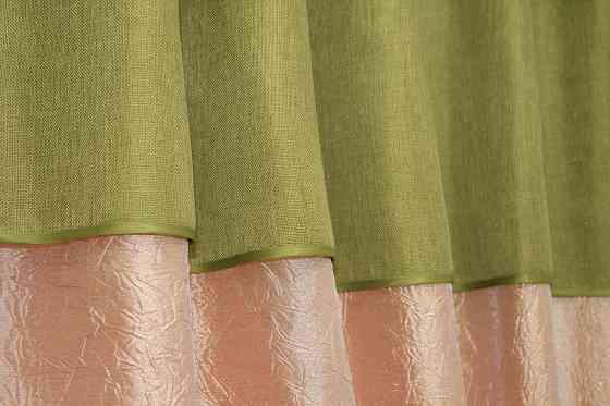 Кухонные шторы VR-Textil № 073к с ламбрекеном и подхватами персиковый с оливковым 265х170 см (52-0141) Киев