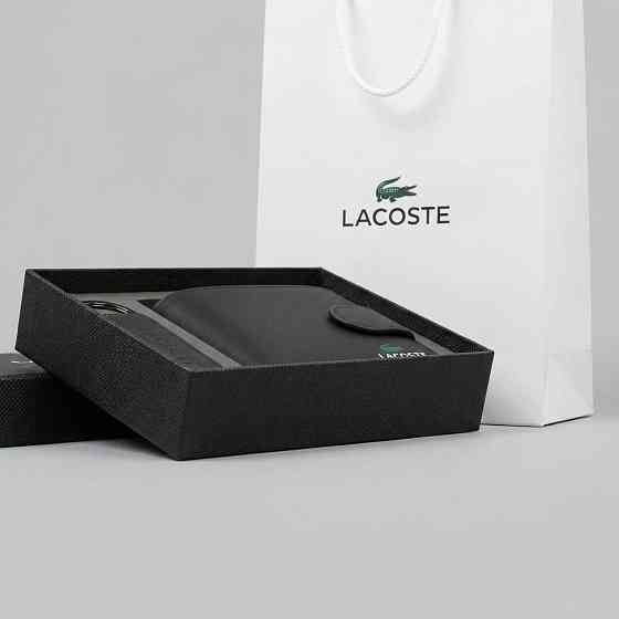 Чоловіче шкіряне портмоне з брелком на застібці Lacoste (1724-2) Київ